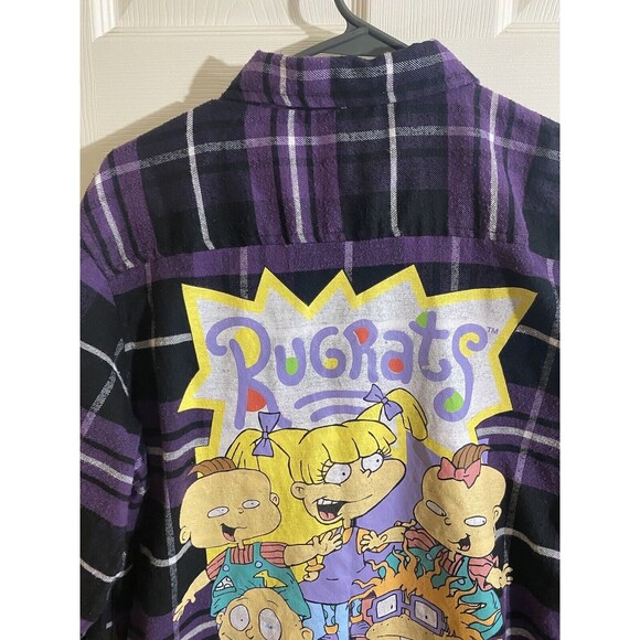 Nickelodeon Rugrats Crew On Back Purple Button Up Flannel Size Women’s L - Picture 9 of 16